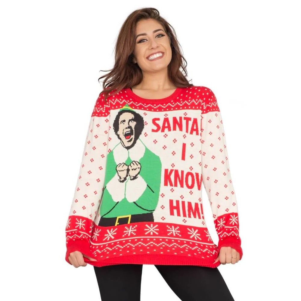 womens-elf-buddy-santa-i-know-him-ugly-christmas-sweater3