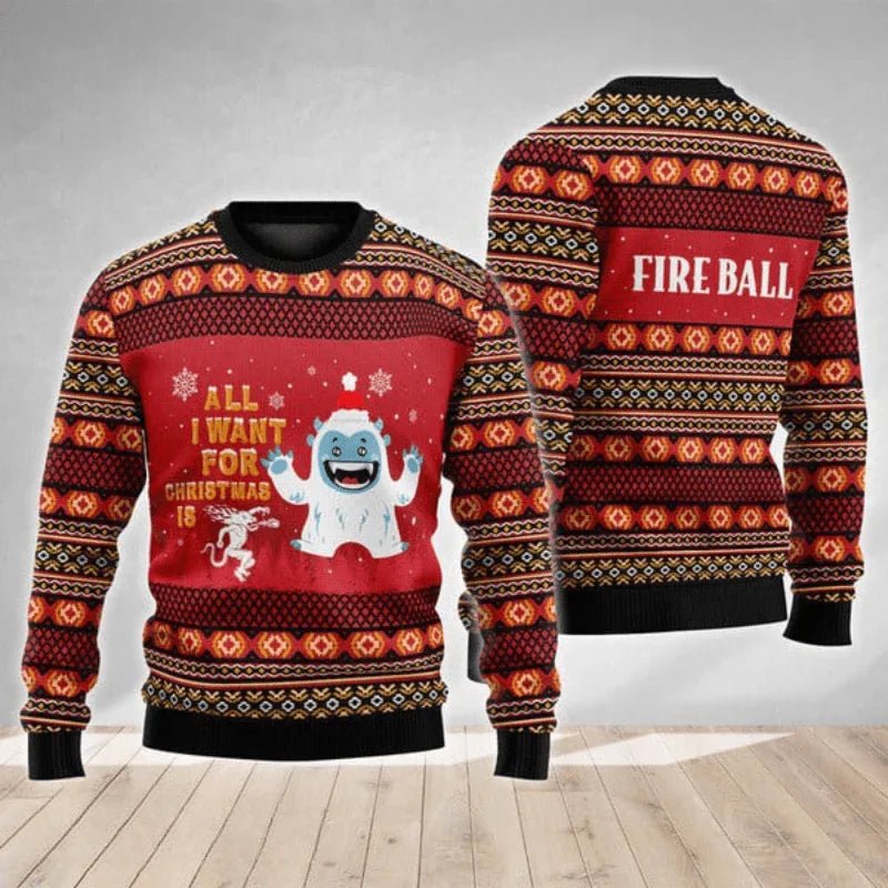 Fireball Yeti Christmas Ugly Yeti Christmas Sweater