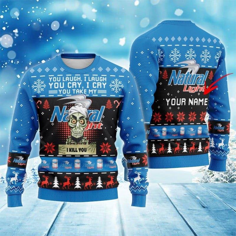 Natural Light Funny Skeleton Ugly Sweater