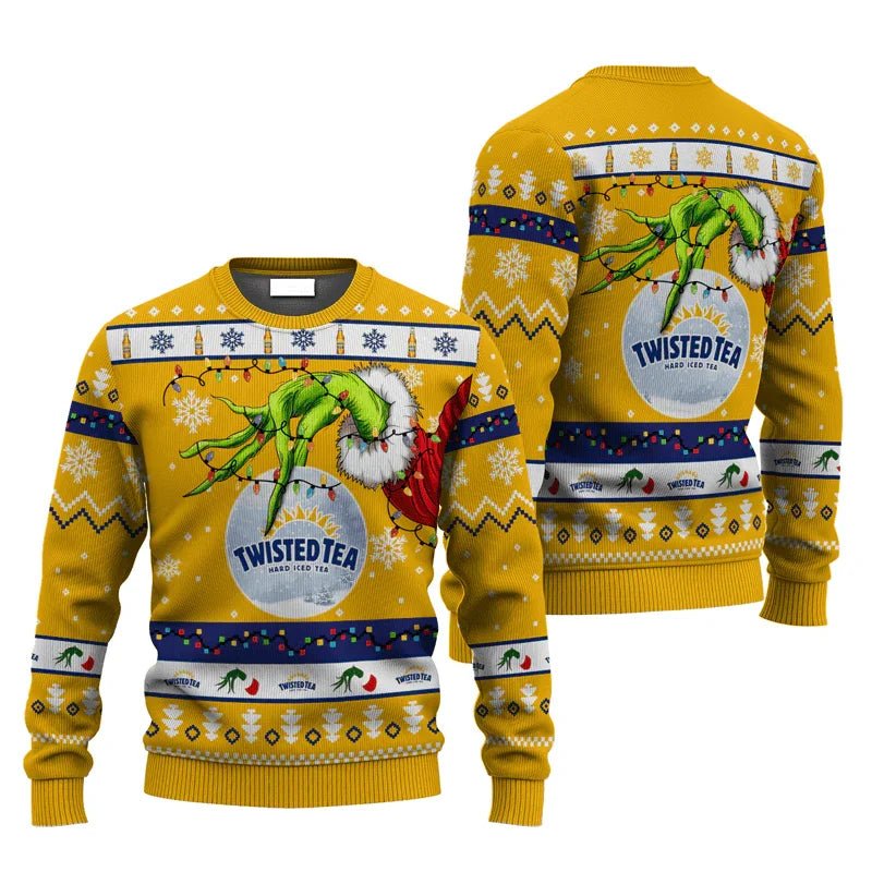 Yellow Twisted Tea Grinch Hand Stock Ugly Sweater
