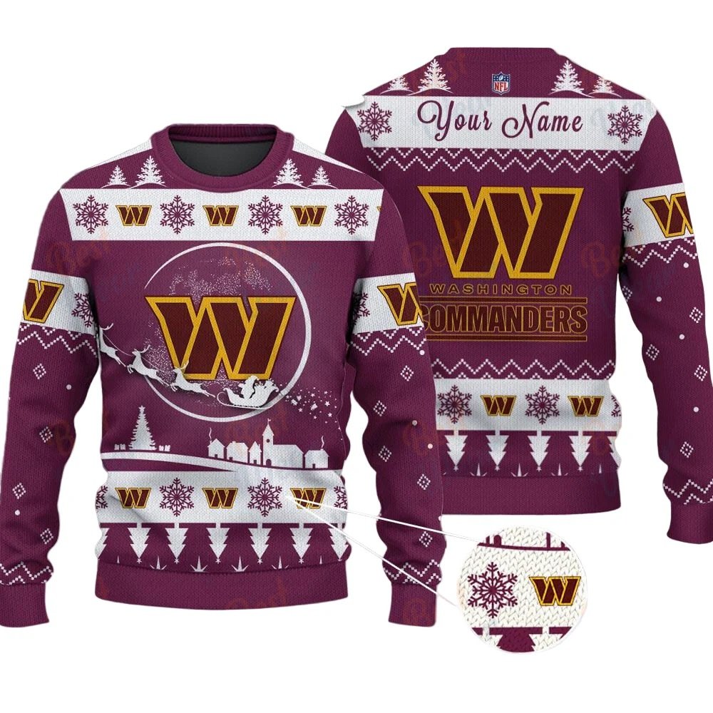 Customized Name Washington Commanders NFL Ugly Christmas Sweater Color Maroon