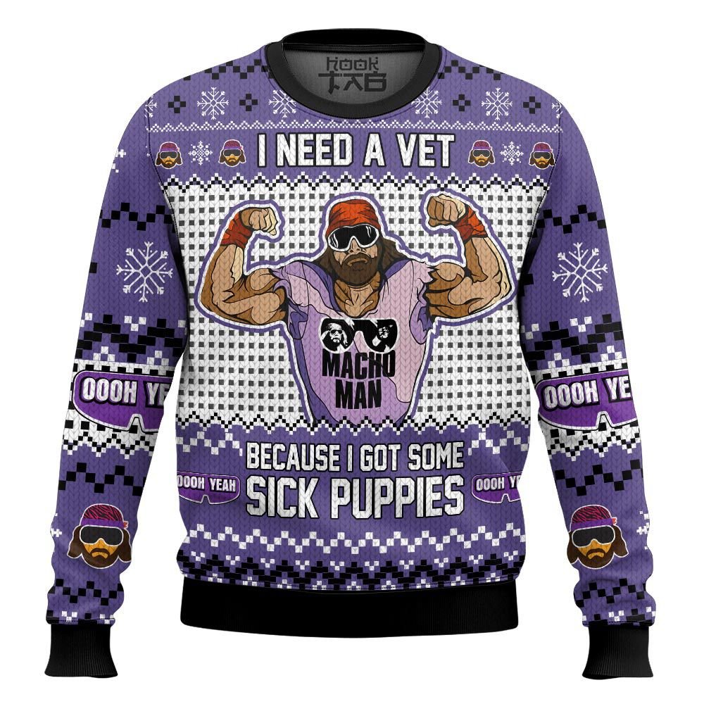 Macho Man Sick Puppies WWE Ugly Christmas Sweater