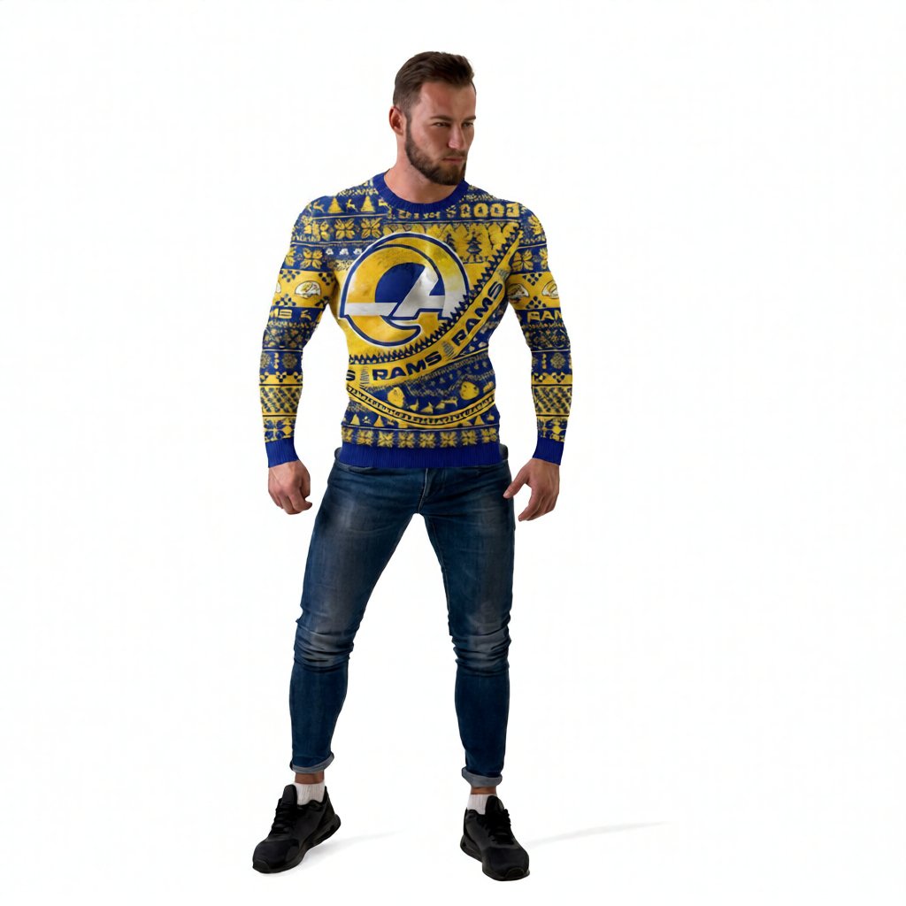 Personalized Nfl Los Angeles Rams Custom Yellow Christmas Sweater